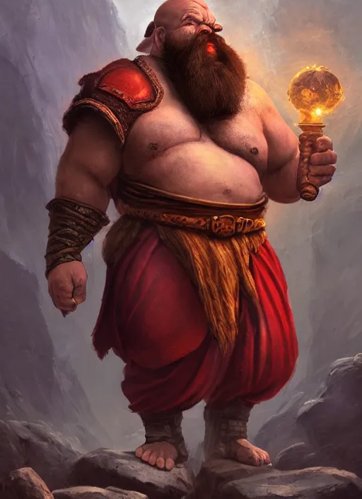 Image similar to Angry Dwarven Monk, Bald, Red Beard, Jumping, Ivan Aivakovsky, Boris Vallejo, epic fantasy character art, D&D Concept Art, full length, Realistic, Regal, Refined, Detailed Digital Art, Oil Paining, Exquisite detail, post-processing, masterpiece, Cinematic Lighting, Unreal Engine, 8k, HD