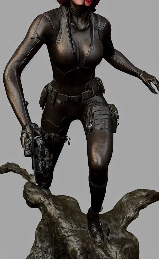 Image similar to black widow, bronze statue, unreal engine, high detailed
