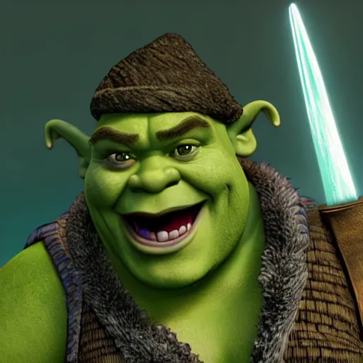 Image similar to Shrek as a FFX JRPG villain octane render 4D Ray Tracing lighting award winning photography