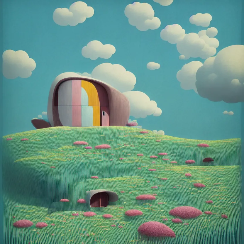 Prompt: house by toyo ito, white sea cloud, summer morning, very coherent and colorful high contrast, art by! gediminas pranckevicius! geof darrow, pastel color, volumetric lighting, cinematic, floralpunk screen printing woodblock, dark shadows, hard lighting, stippling art