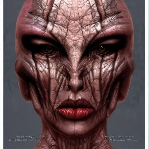 Image similar to a beautiful female face, by Wayne Barlowe and H R Giger and Bill Ellis, trending on artstation