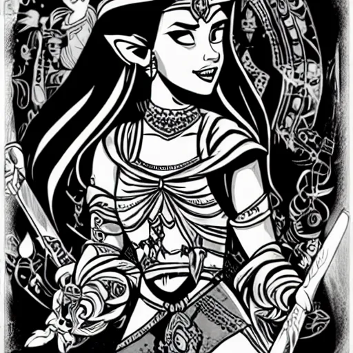 Prompt: mcbess illustration of Princess jasmine as Princess zelda