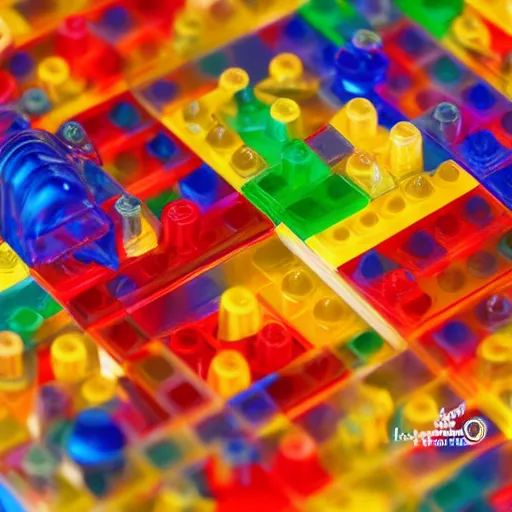 Image similar to Lego jello, photorealistic imagery, 35mm photography, 4k, 8k, illustrated by Marcelo Souza a.k.a. Kumodot, trending on artstation, 4k, 8k, vivid imagery, colorful, lambent lighting.