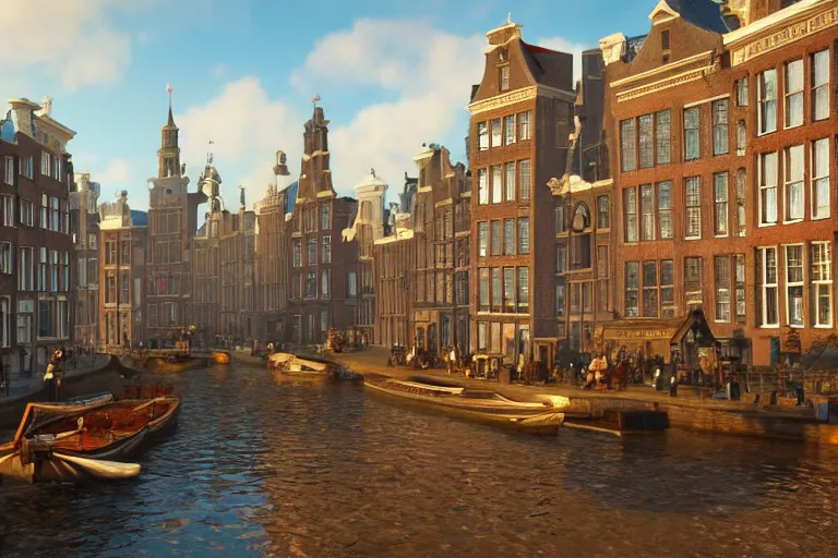 Prompt: a beautiful promotional screenshot of 1 9 0 0 s amsterdam in the video game assassins creed. 3 d render, unreal engine