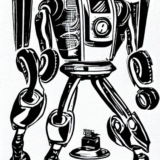 Prompt: retrofuturist design for a robot by bob kane,