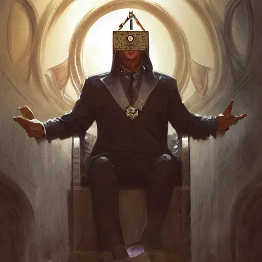 Image similar to freemason who governs people and the world art illustration by greg rutkowski