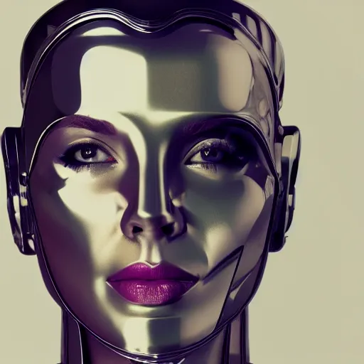 Image similar to portrait of a cyborg queen, photo realistic, 8k, hd, chrome typeface