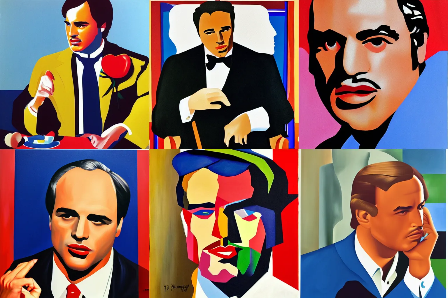 Prompt: Marlon Brando as The Godfather, painting by Tom Wesselmann