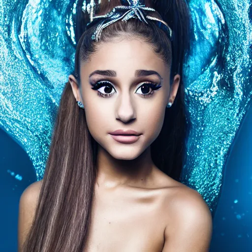 Image similar to Ariana Grande as a mermaid, vogue, perfect face, intricate, Sony a7R IV, symmetric balance, polarizing filter, Photolab, Lightroom, 4K, Dolby Vision, Photography Award