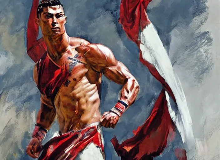 Prompt: a highly detailed beautiful portrait of cristiano ronaldo as kratos, by gregory manchess, james gurney, james jean
