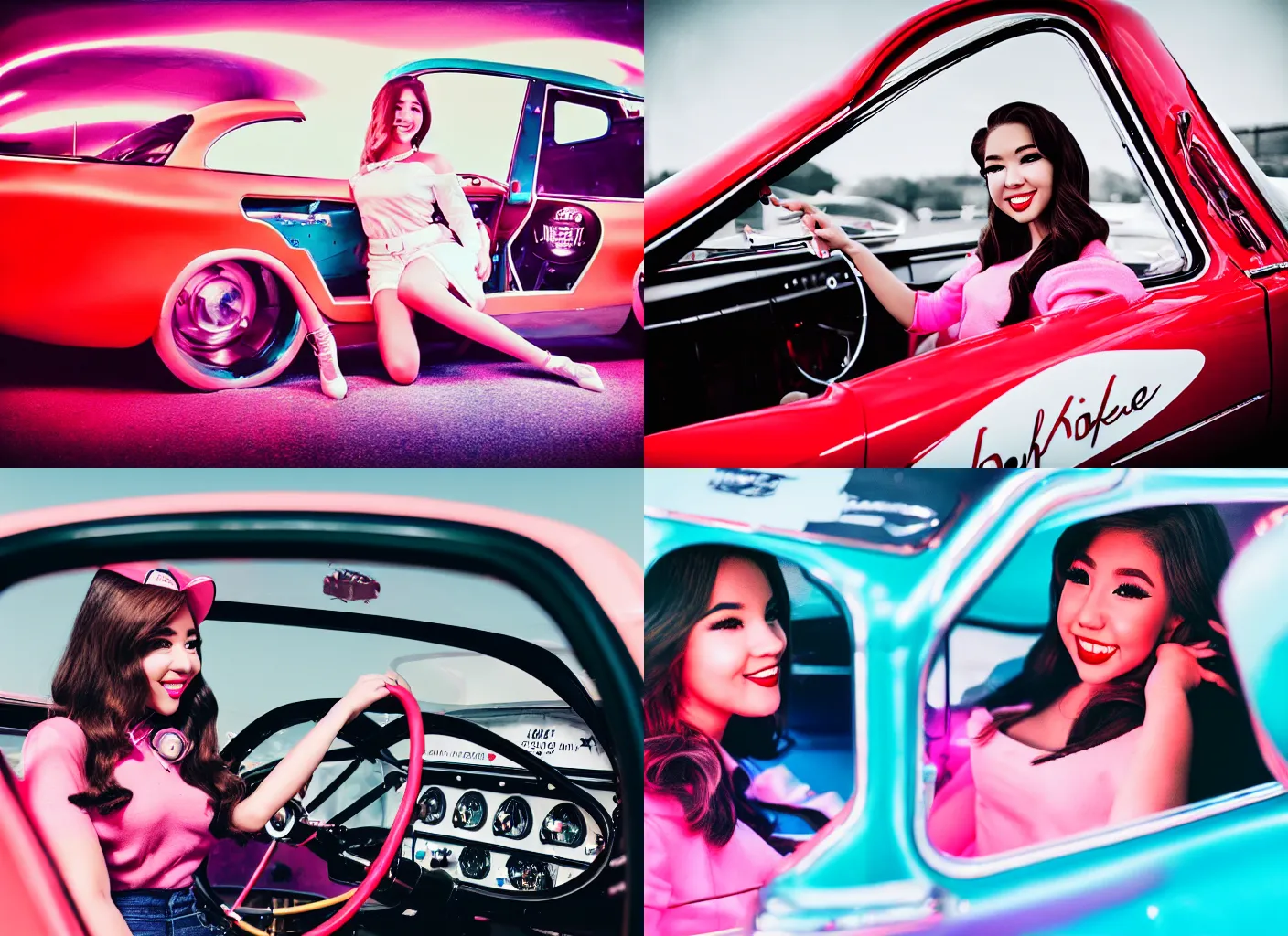 Prompt: twitch streamer Pokimane as a 1960s race car driver, by Brandon Woelfel,