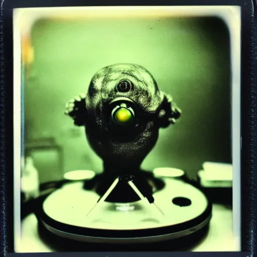 Image similar to vintage polaroid of a nightmarish mutated creature in a science lab, studio lighting, 4 k photo by chris cunningham