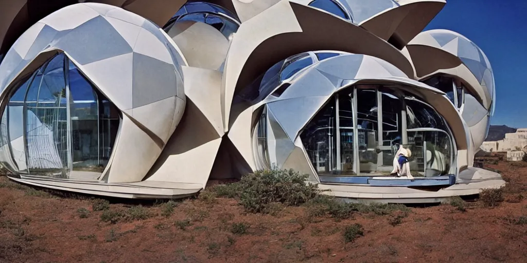 Image similar to futuristic pod dwelling by buckminster fuller and syd mead, contemporary architecture, photo journalism, photography, cinematic, national geographic photoshoot