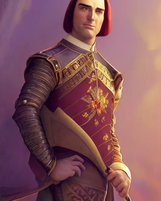 Image similar to Lord Farquaad from Shrek posing dramatically, luxurious royal suit, sigma male, portrait art by alphonse mucha and greg rutkowski, highly detailed, digital painting, concept art, illustration, dim lighting with twilight rays of sunlight, trending on artstation, very detailed, smooth, sharp focus, octane render, close up