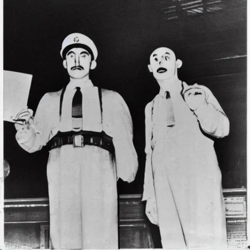 Image similar to mario and luigi receiving their citizenship on ellis island 1 9 3 8