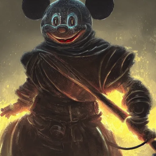 Prompt: Mickey mouse as a dark souls boss by Dariusz Zawadzki