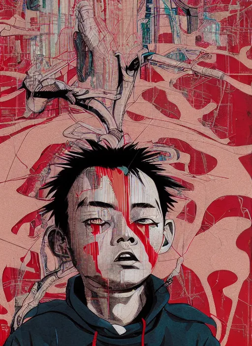 Image similar to symmetry!! portrait of tetsuo from akira, by sachin teng, organic, cables, matte painting, geometric shapes, hard edges! graffiti, street art