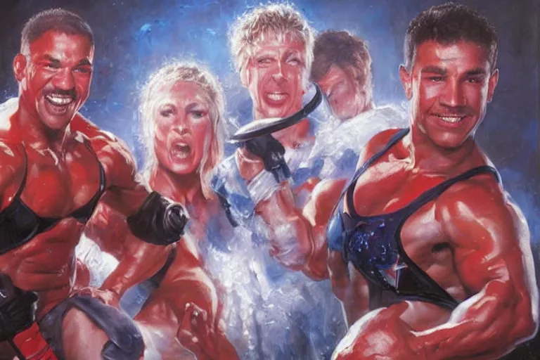 Prompt: portrait of american gladiators tv show assault, an oil painting by ross tran and thomas kincade