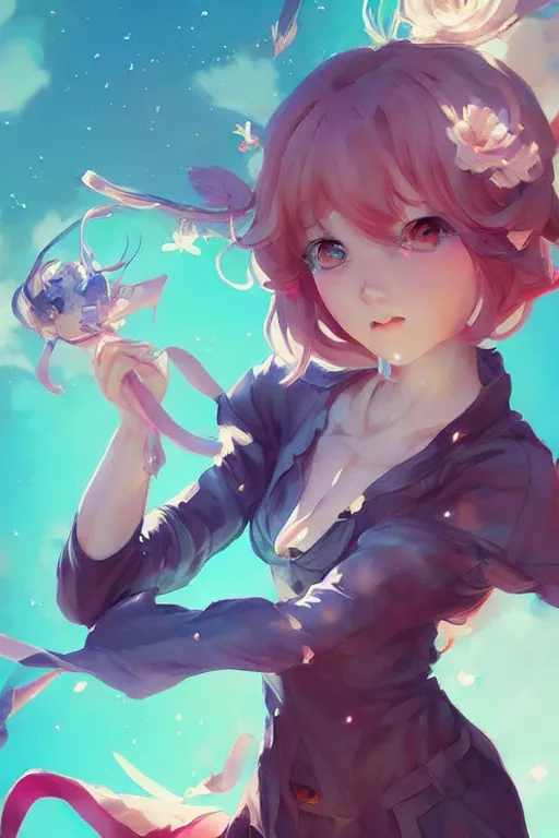 Image similar to beautiful very cute anime girl by artgerm, tooth wu, dan mumford, beeple, wlop, rossdraws, james jean, marc simonetti, artstation giuseppe dangelico pino and michael garmash and rob rey and greg manchess and huang guangjian and makoto shinkai