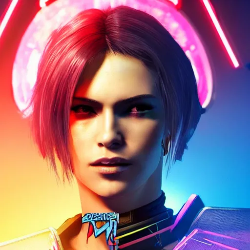 Image similar to female V from Cyberpunk 2077 wearing spiked black collar around neck, realistic, art, beautiful, 4K, HD, collar, choker, collar, choker, punk, artstation, wallpaper,