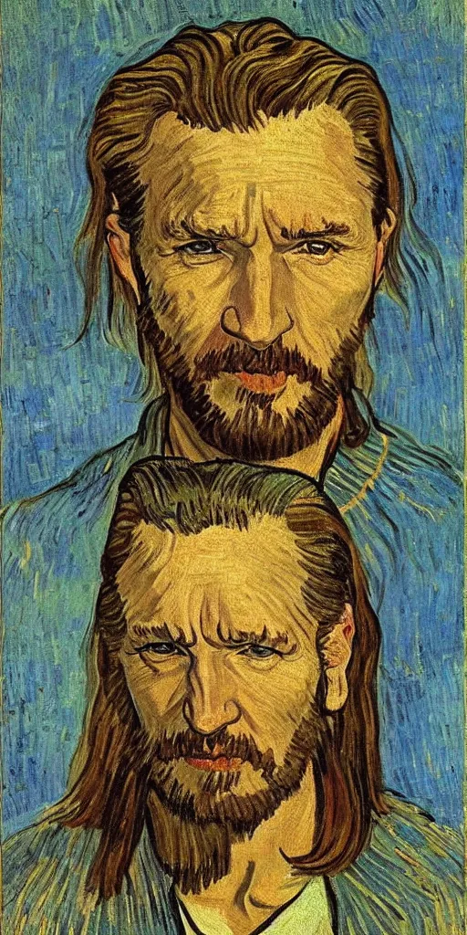 Prompt: A portrait of Qui Gon Jinn by Van Gogh (1884)