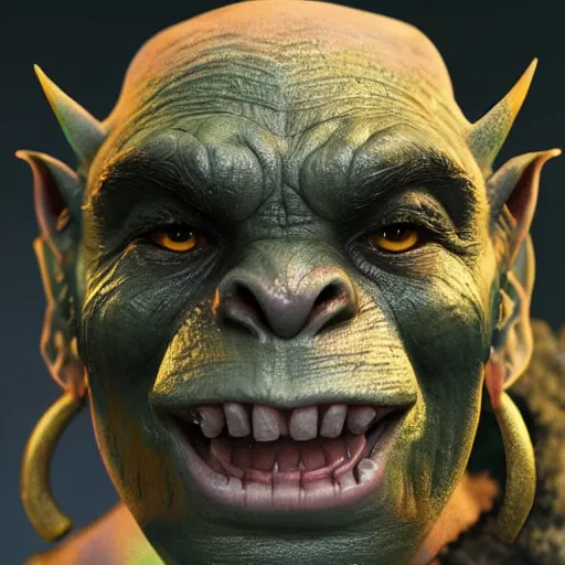 Image similar to a detailed portrait of a cute child orc boy smiling, fantasy art illustration, incredibly highly detailed and realistic, 8 k, sharp focus