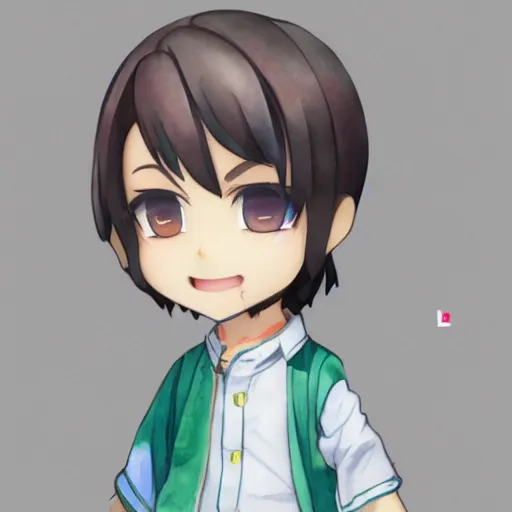 Image similar to beautiful water color concept art of face detailing cute nendoroid boy in the style of kyoto animation , toon rendering, close-up, no shade, modern art, kyoto animation