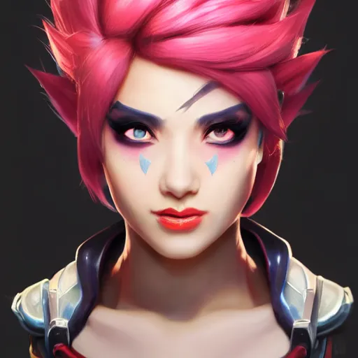 Image similar to portrait of Vi from League of Legends, by Fortiche Studio, by Riot Games, from Netflix's Arcane, trending on artstation,fine details, realistic shaded, fine-face, painted texture,realistic and defined face, anatomically correct, symmetrical, beautiful, pretty face, extreme details