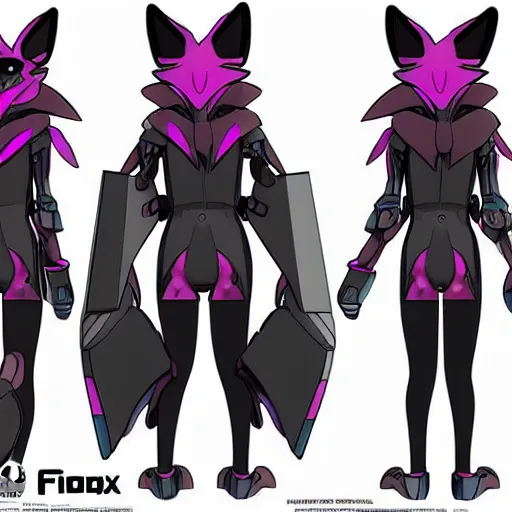 Image similar to digital art trending on artstation, pixiv, of a pink robotic fox, character fursona furry fandom anthropomorphic reference sheet