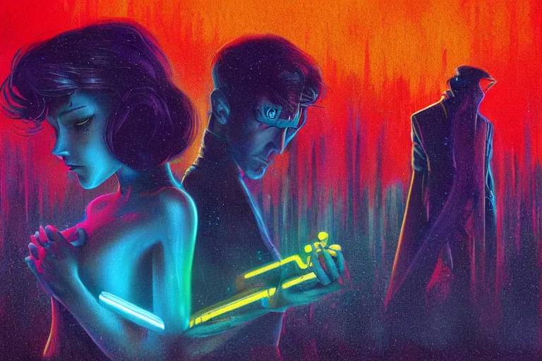 Image similar to disney pixar, in the style of johan grenier and john picacio and alan m. clark, trending on artstation, bioluminescence tilt - shift blade runner 2 0 4 9, crayon art, futuresynth, splash art, post - minimalism