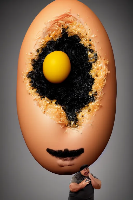 Image similar to 📷 gabriel iglesias the egg 🥚, made of food, head portrait, dynamic lighting, 4 k