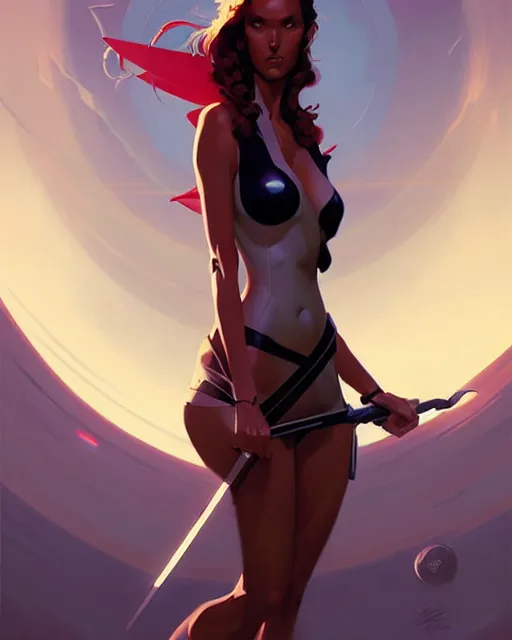 Image similar to peter mohrbacher, phil noto comicbook cover art, jessica alba as riptide