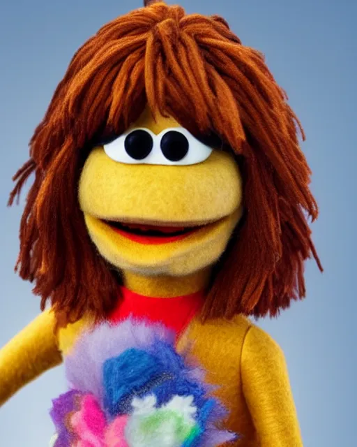 Image similar to erin hannon as a muppet. highly detailed felt. hyper real photo. 4 k.