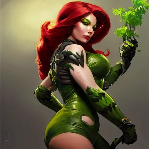 Image similar to greg manchess portrait painting of armored poison ivy as overwatch character, medium shot, asymmetrical, profile picture, organic painting, sunny day, matte painting, bold shapes, hard edges, street art, trending on artstation, by huang guangjian and gil elvgren and sachin teng