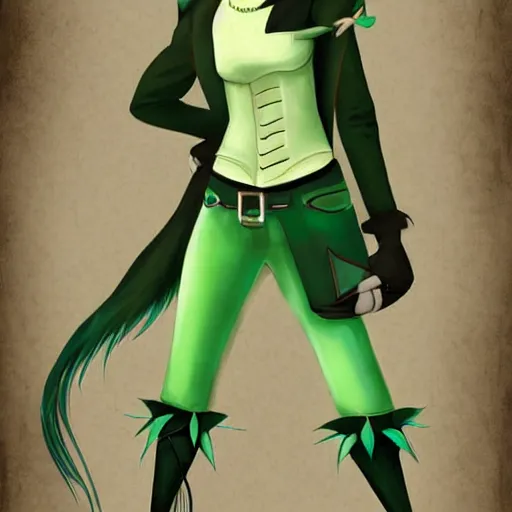 Image similar to Beautiful digital painting of an anthro anthropomorphic pastel-green wolf, Punk outfit.