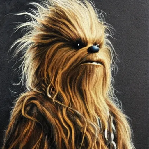 Image similar to chewbacca as gandalf, painting,