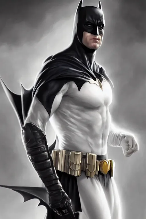 Image similar to characters portrait of MoonKnight mixed with Batman by ArtGerm and Tom Bagshaw, merged character, Full body shot, cinematic opening shot, 4k, highly detailed, cinematic lighting