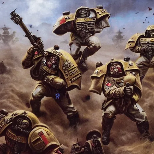 Prompt: classic world war 2 photo of a warhammer 4 0 k space marine fighting alongside the allied forces, rosenthal, baltermants, kerlee, vaccaro