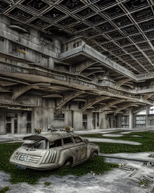 Prompt: a beautiful very detailed highly detailed parking garage urbex unfinished building by diebedo francis kere, alien poppy myst dieselpunk architecture island sci - fi at spring sea, archdaily, wallpaper, highly detailed, trending on artstation.