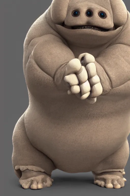 Prompt: pixar style anthropomorphic tardigrade, high detail, symmetrical, anatomically accurate, octane render,