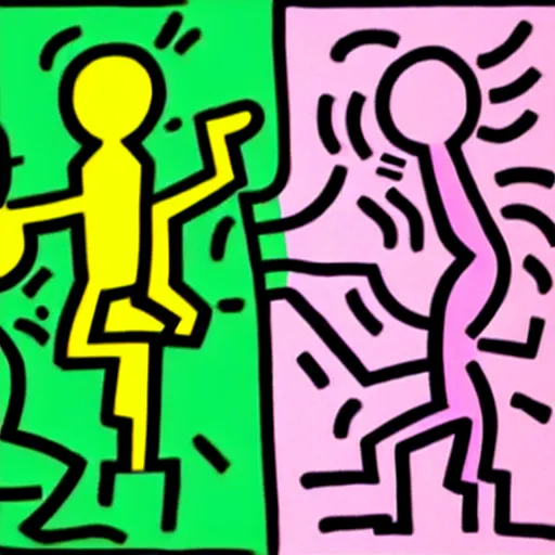 Image similar to mentor and student, digital art, keith haring style