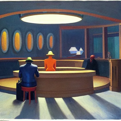 Prompt: UFO aliens, by Edward Hopper