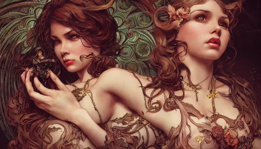 Image similar to masterpiece, pinup, mcfarlane, fibonacci, sweat drops, insane, horror, intricate, highly detailed, digital painting, artstation, concept art, smooth, sharp focus, illustration, Unreal Engine 5, 8K, art by artgerm and greg rutkowski and alphonse mucha