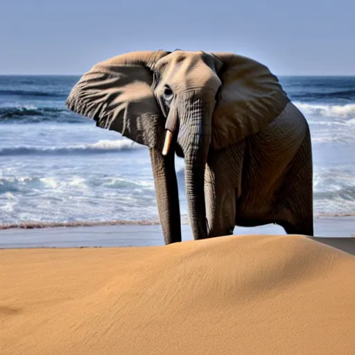 Prompt: real photo of an elephant made of sand