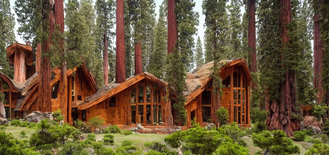Image similar to house built into a giant sequoia