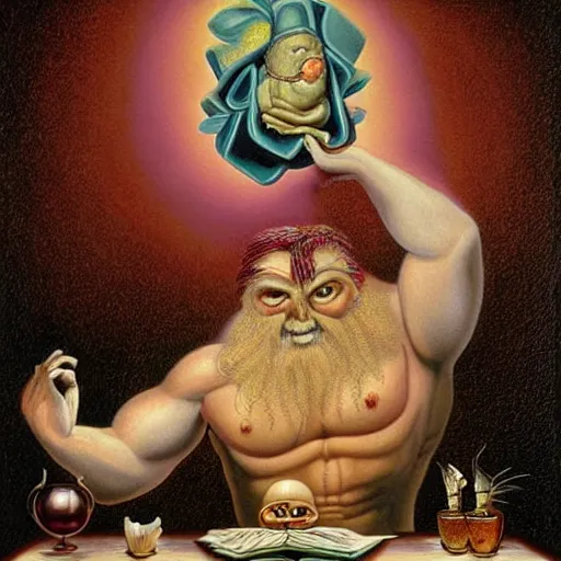 Prompt: Zeus painting by Mark Ryden and Todd Schorr highly detailed