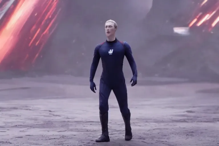 Prompt: film still of Mark Zuckerberg as Vision in Avengers Endgame, 4k