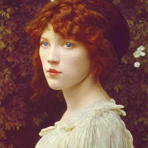 Image similar to portrait en buste of lea seydoux in an edwardian dress by frederic william burton and frederic leighton, abundantly detailed, perfectly detailed eyes