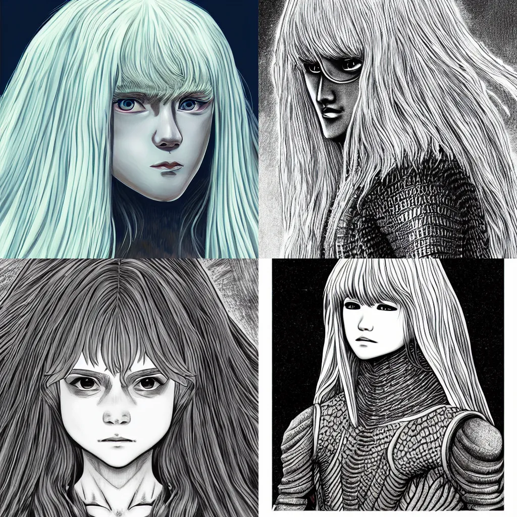 Prompt: griffith, berserk, highly detailed, digital art, centered, portrait, in the style of junji ito