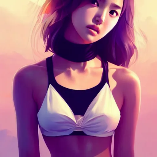 Image similar to a beautiful young japanese natalie portman alluring instagram model in crop top, large chest, by guweiz and wlop and ilya kuvshinov and artgerm, symmetrical eyes, aesthetic, gorgeous, stunning, alluring, attractive, artstation, deviantart, pinterest, digital art